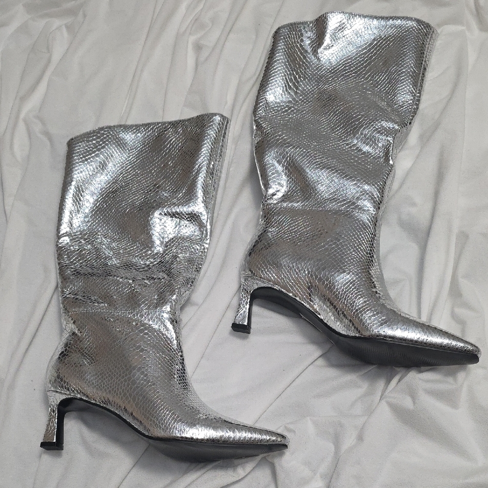 Steve Madden Metallic Silver Heeled Boots